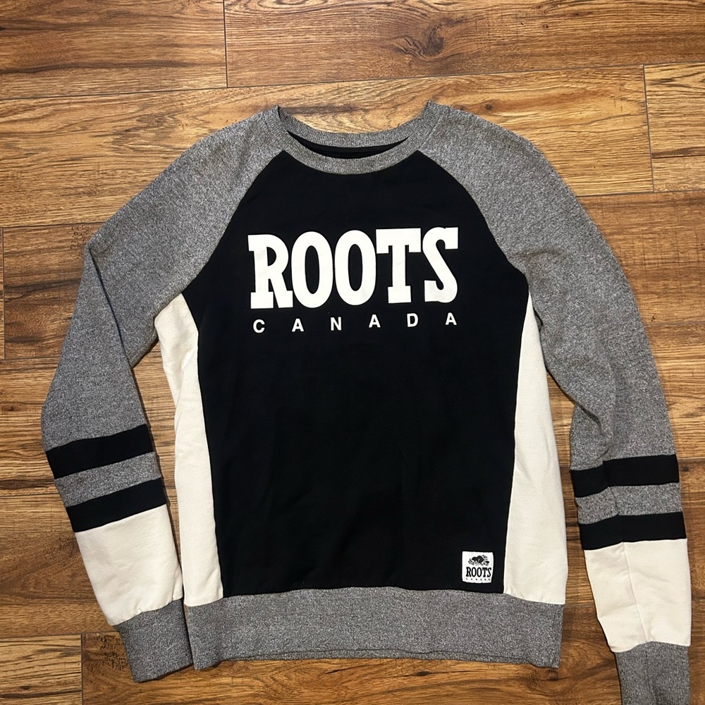 Roots Black, Gray & White Crewneck Logo Sweatshirt